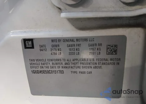 2012 Cadillac Cts Standard z USA, uszkodzony, nr VIN 1G6DA5E50C0151783